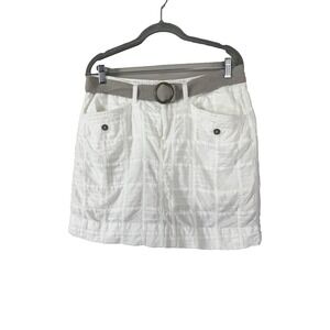 Y2K Retro Womens 10 White Cotton Mini Skort Belted Pocket Skirt Coastal Cottage